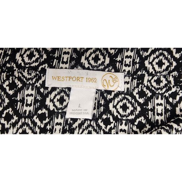 Westport Women’s Tunic Top Notched V-neck Blouse Boho Floral Black/White Size L - Picture 7 of 7